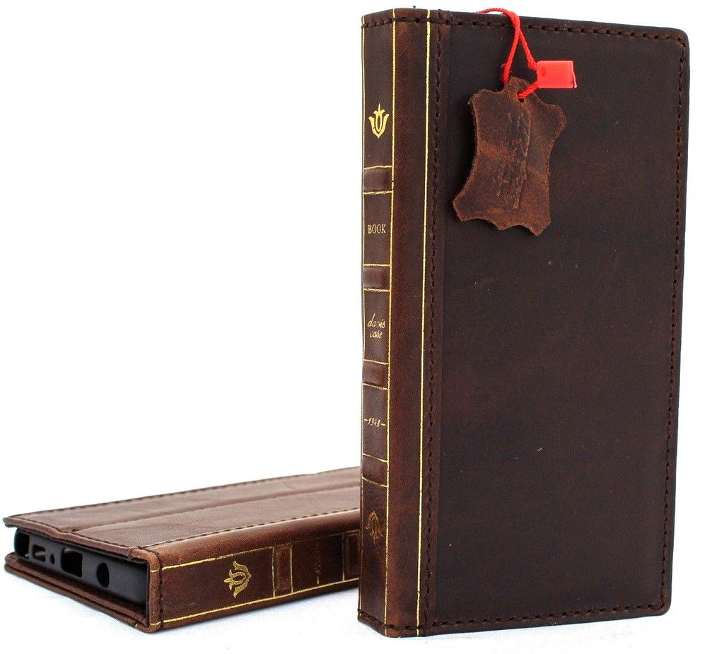Dark vintage genuine leather Samsung Galaxy Note 9 wallet case with card slots, slim design, and Bible book style from DAVISCASE.