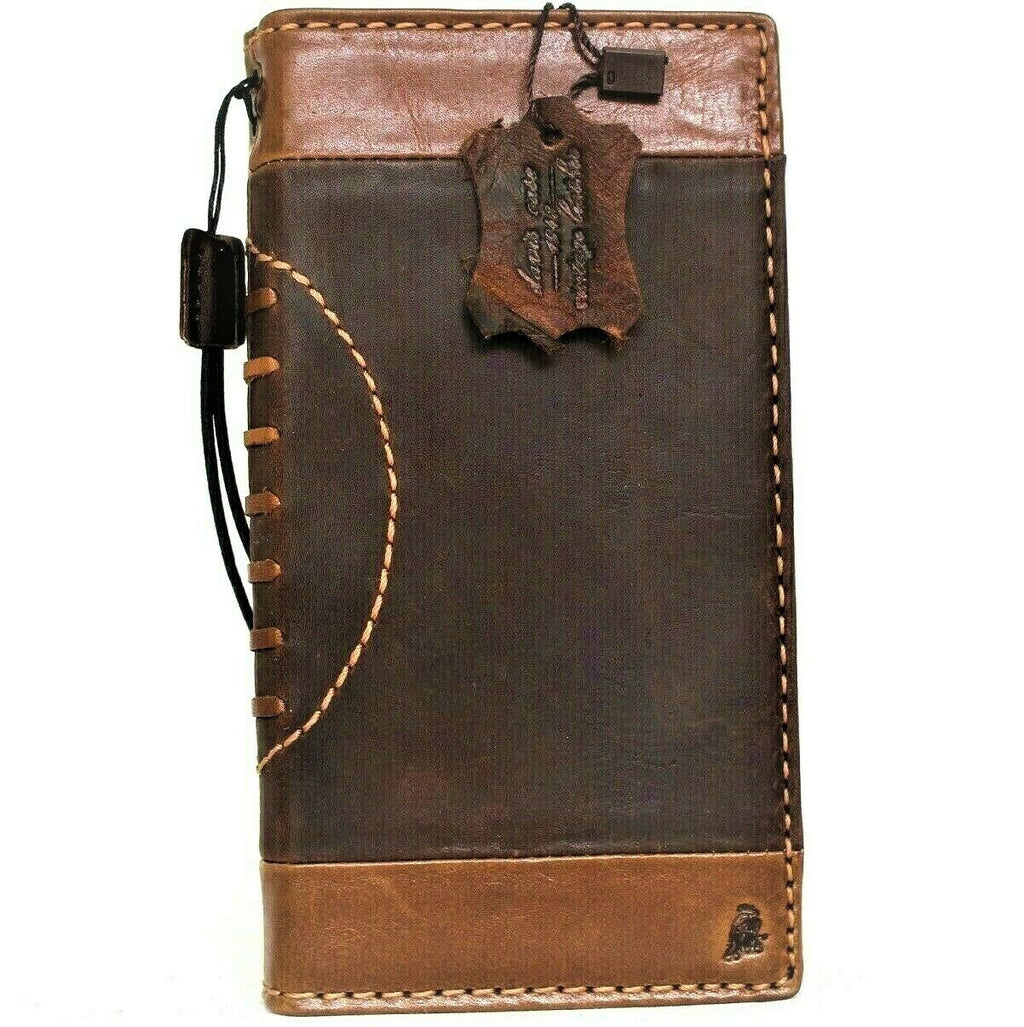 DAVISCASE genuine leather phone wallet case for iPhone 11-15 Pro Max, vintage style with ID window and credit card slots.