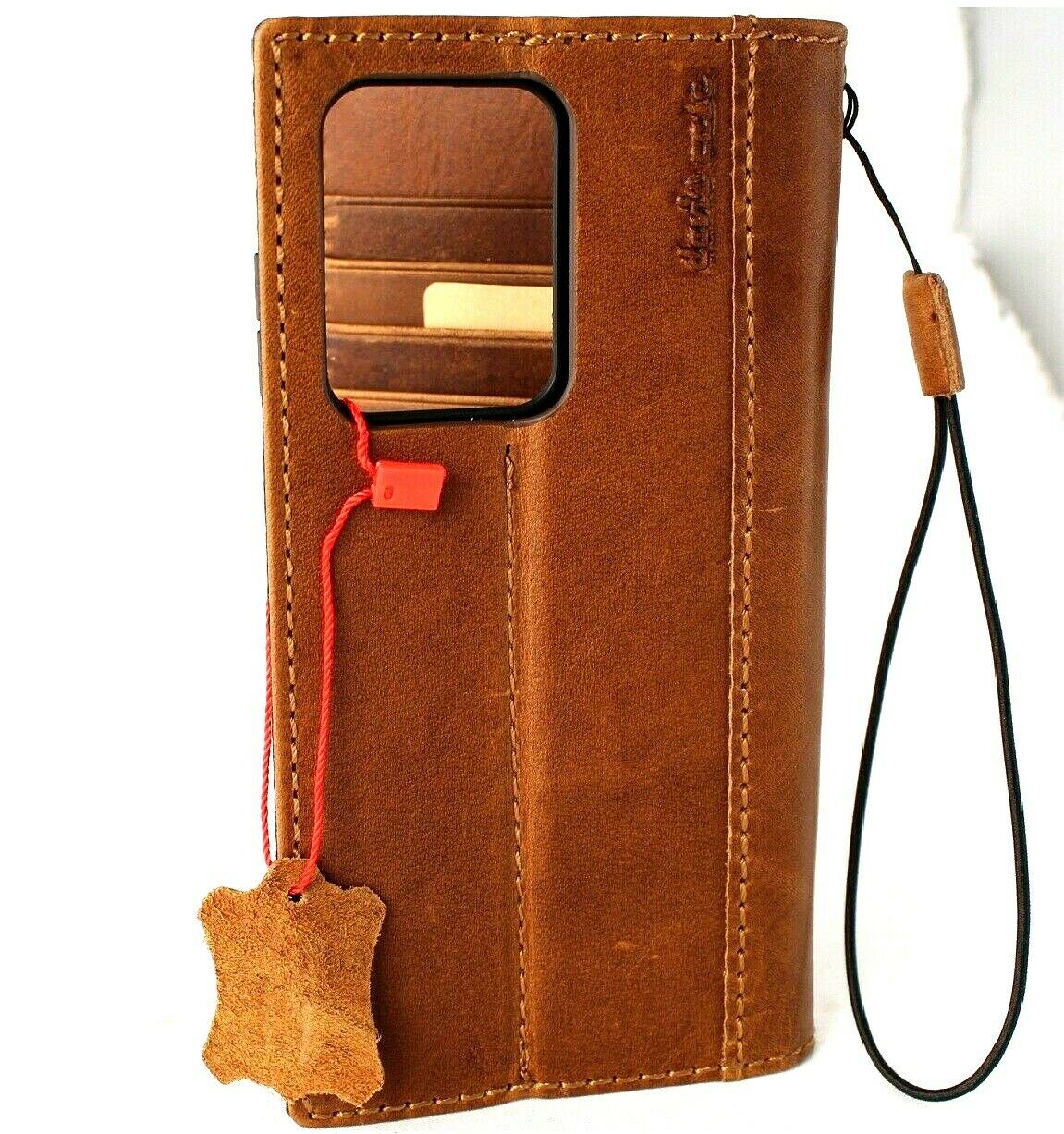 DavisCase genuine leather wallet cover for Samsung Galaxy S20 Ultra, featuring card slots, wireless charging holder, and stylish design.