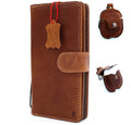 Genuine full leather Samsung Galaxy Note 9 wallet case with card slots, magnetic holder, vintage style, and AirPods 2 storage pouch.