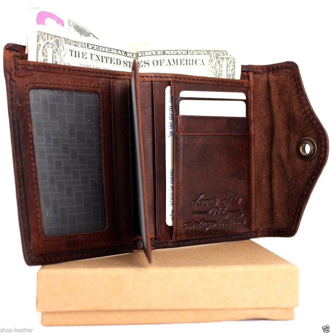 Men's full leather wallet with 6 credit card slots, 2 ID windows, and 2 bill compartments in brown leather.