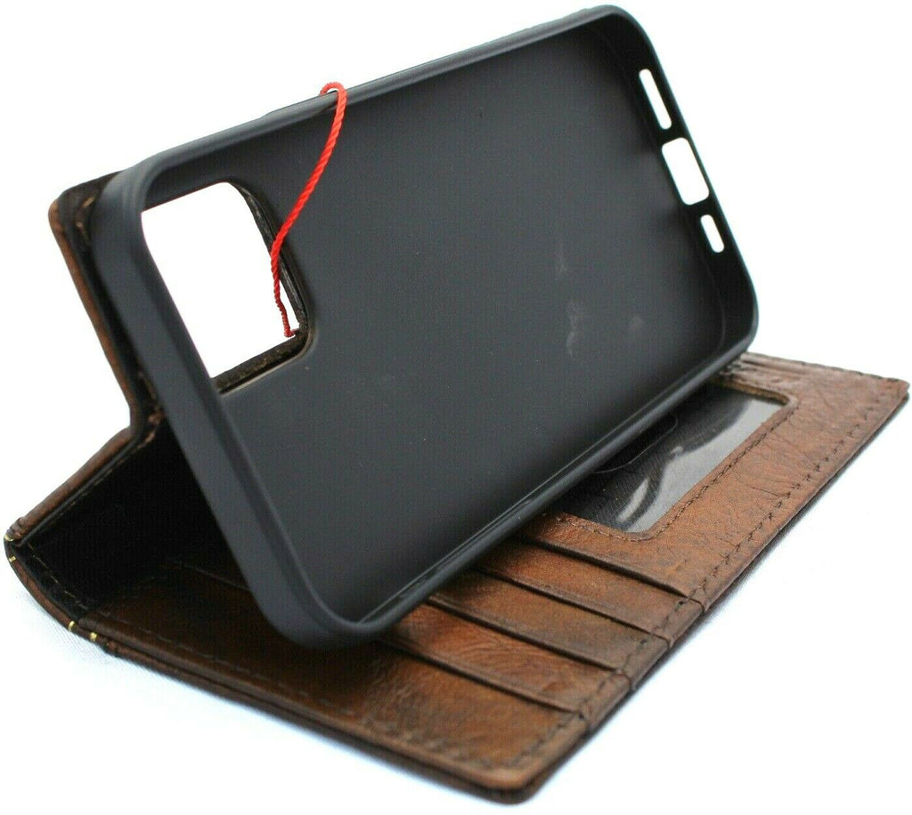 Handmade DAVISCASE genuine leather wallet phone case for OnePlus 9 Pro, vintage style with full grain leather and minimalist design