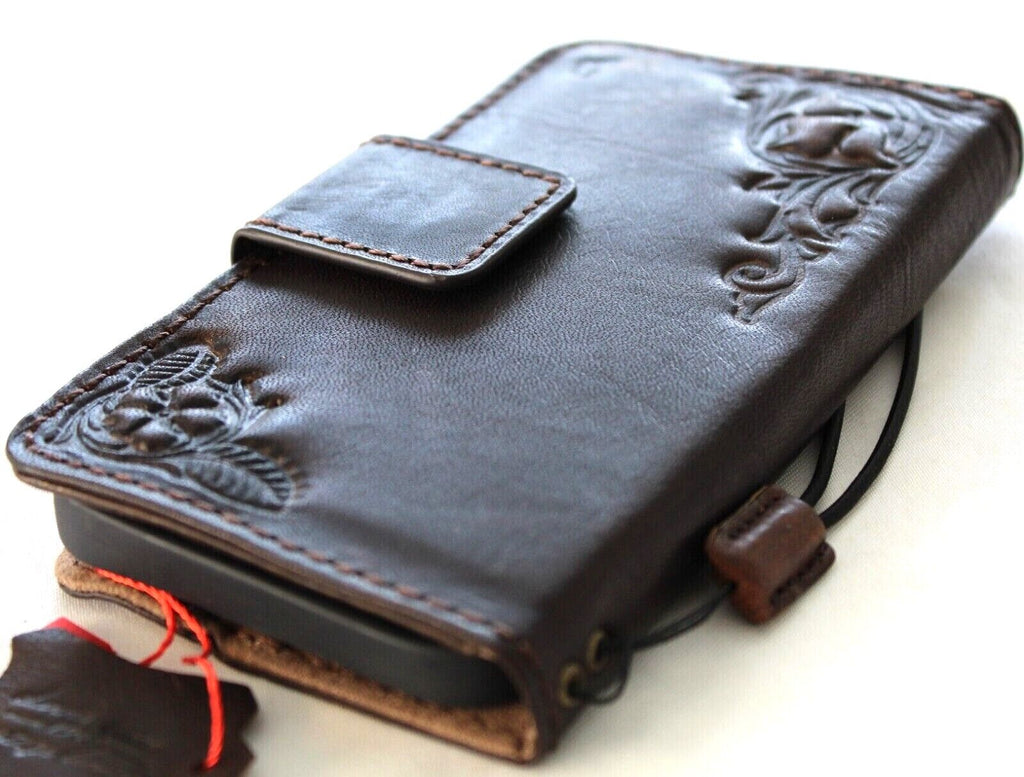 Handmade genuine leather wallet case for Apple iPhone 11-15 Pro Max, with ID window and credit card slots, vintage style by DAVISCASE.
