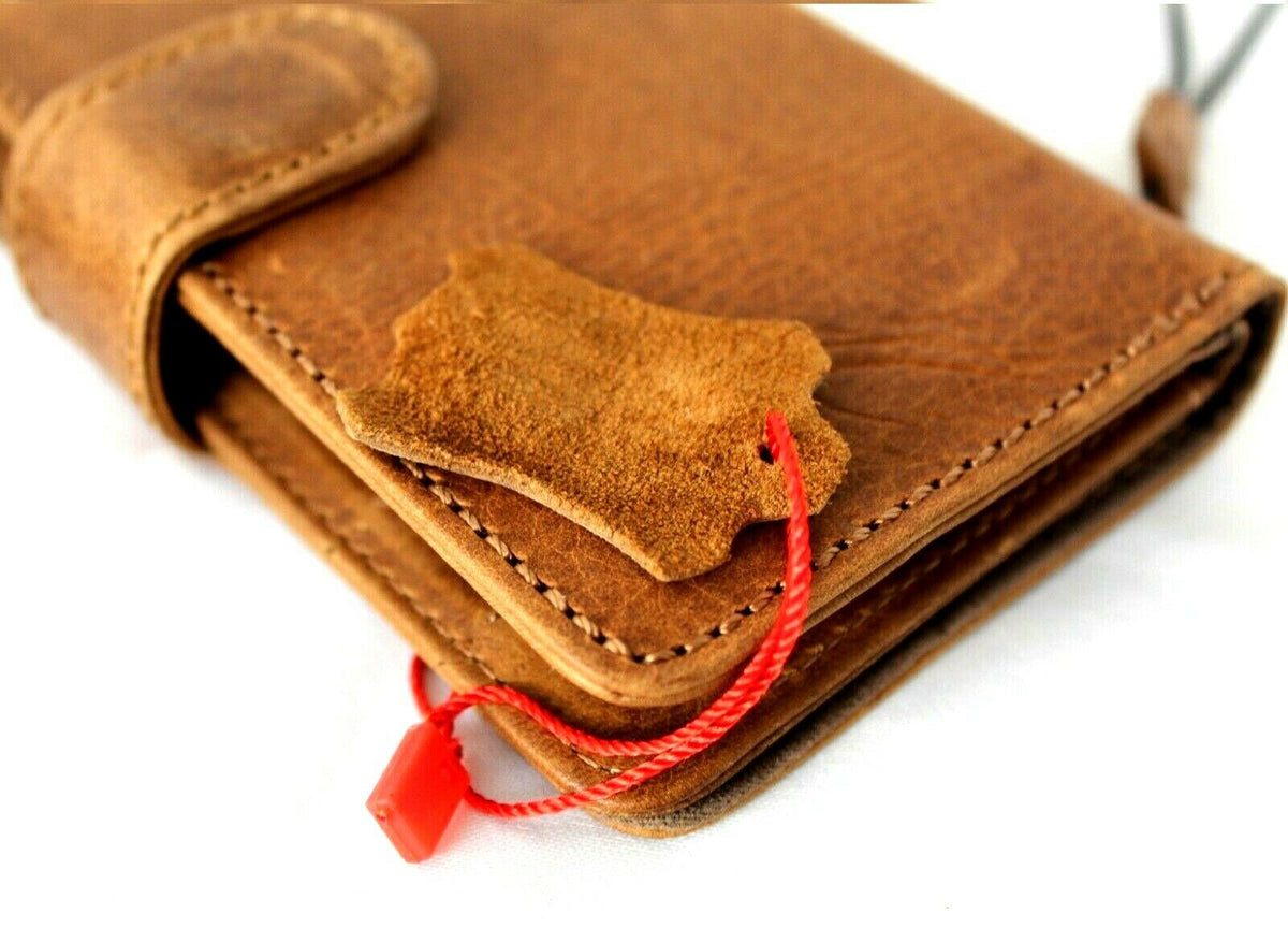 Genuine tan leather iPhone 12 Pro case by DAVISCASE with card slots, ID window, magnetic closure, soft full grain leather.