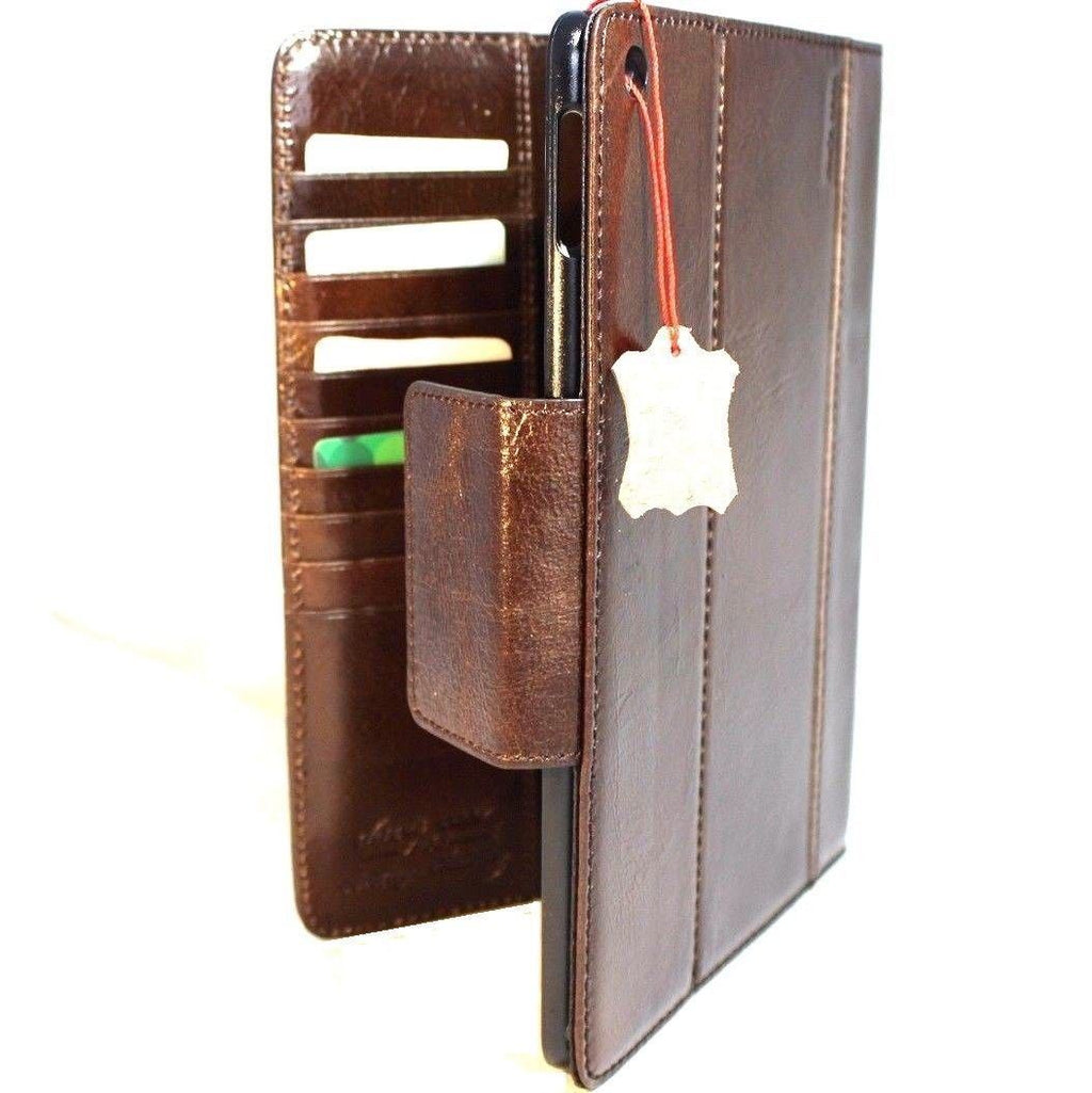 Brown genuine leather iPad 9.7 case by DAVISCASE with magnetic closure, card slots, slim design for models A1673 to A1954.