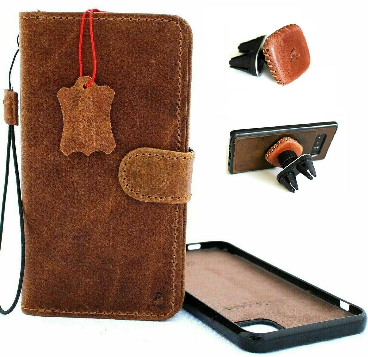 Handmade genuine full leather wallet case for Apple iPhone 11 Pro Max with magnetic detachable cover and built-in credit card holder.