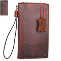 Handmade genuine leather wallet case for Huawei P10 Plus, brown retro design with card slots and slim fit, luxury phone cover.