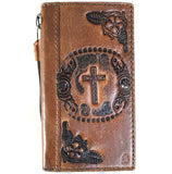 Genuine Leather Case For Apple iPhone 11 12 13 14 15 Pro Max 7 8 plus Crafts falcon SE XS Wallet  Book Vintage Tan Style Credit Card Slots Cover Wireless Full Grain Cross of Jesus  luxury Mini Art Diy Embossing