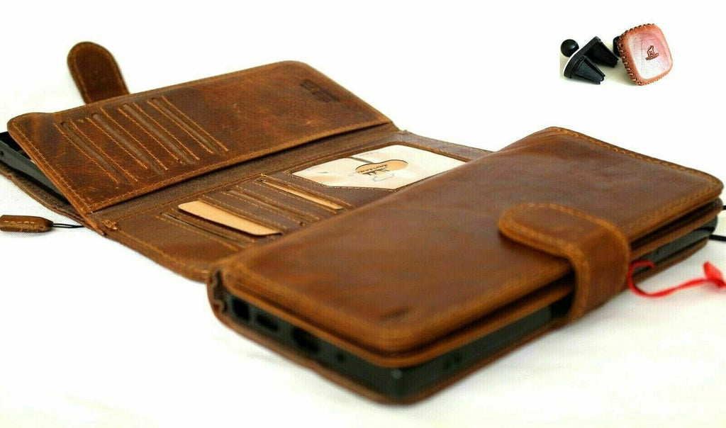 Genuine tanned leather Samsung Galaxy Note 20 5G case by DAVISCASE with card window, magnetic stand, slim design, and removable cover.