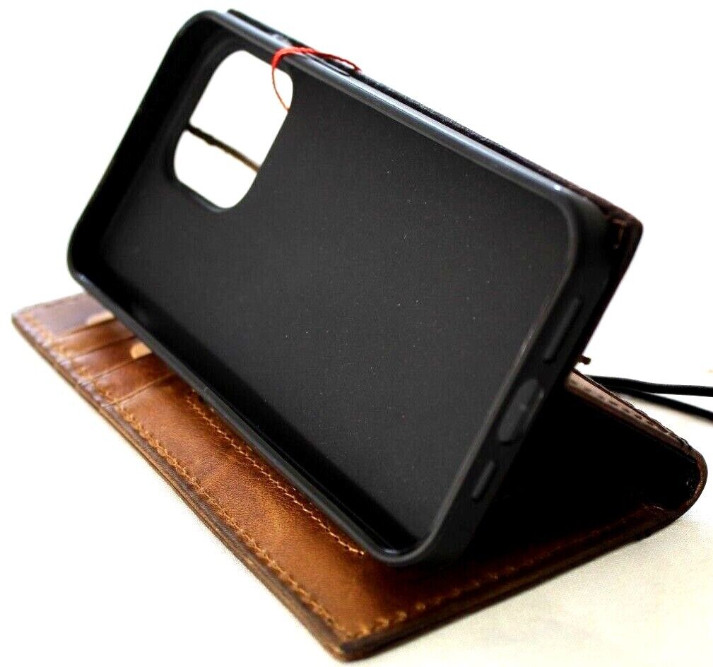Vintage tan leather phone case for Apple iPhone 16, 12, 13, 14, 15 Pro Max, 8 Plus, with eagle embossing by DAVISCASE.