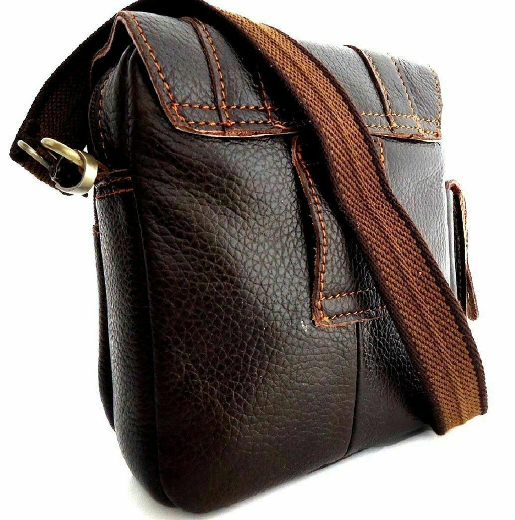 Brown DAVISCASE men's genuine full grain leather waist pouch with vintage cross-body design and Canva belt style.