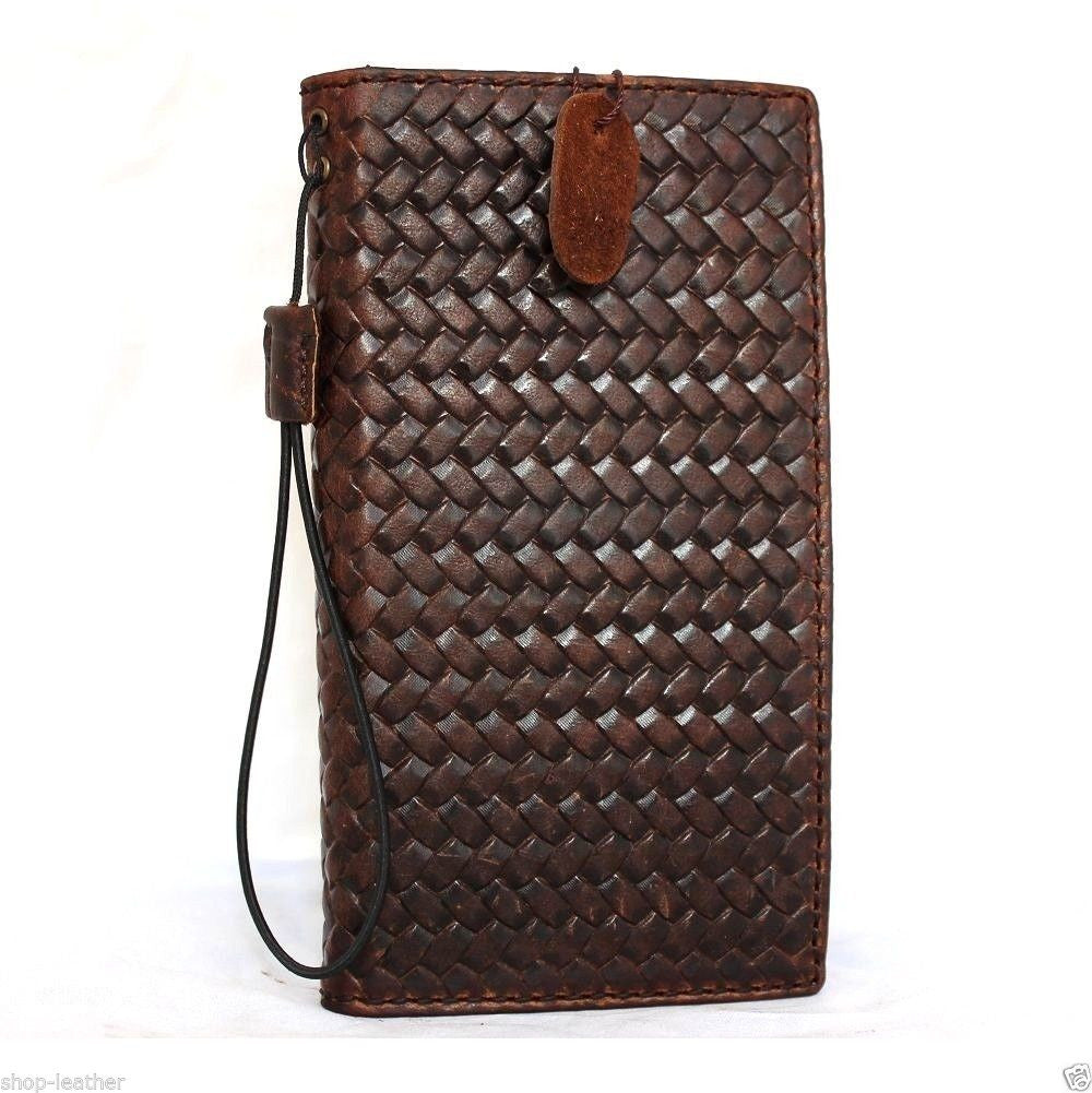 Handmade genuine Italian leather iPhone 6 Plus case with wallet band, credit card slots, ID window, and magnetic closure.