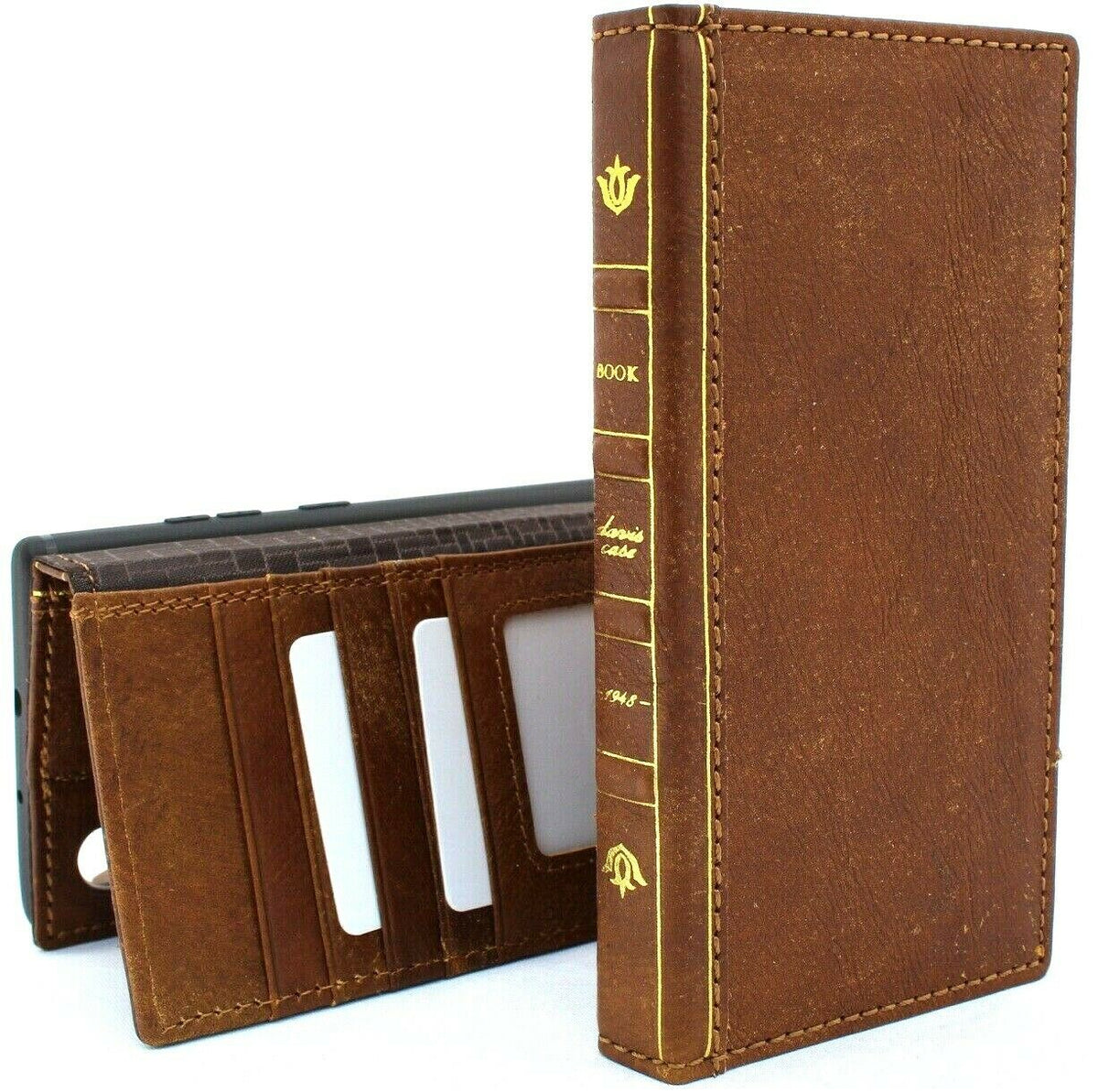 Genuine full leather Bible-style wallet case for Samsung Galaxy Note 10 Plus, handmade by DAVISCASE, with soft slots and luxury design.