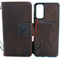 DavisCase genuine full leather book wallet case for Samsung Galaxy S20 with luxury slots, removable holder, and wireless charging compatibility.