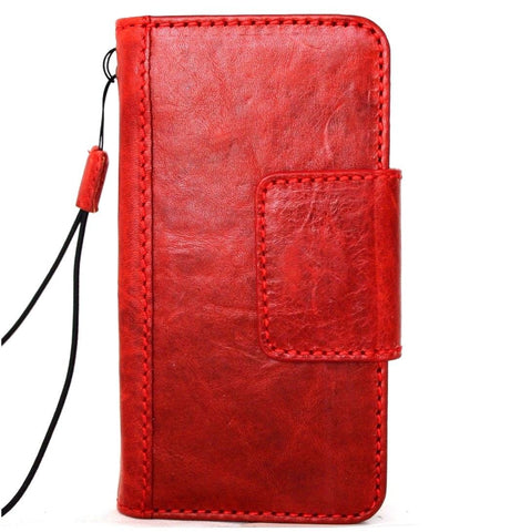 Genuine Leather Case for iPhone XS book wallet magnet closure cover Cards slots Slim vintage red Daviscase