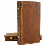 Genuine leather Case for  OnePlus 10T Bible Tan book wallet cover Cards wireless charging holder luxury rubber ID