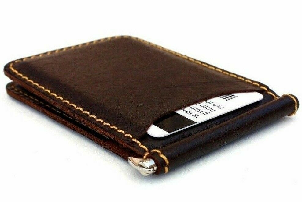 Genuine buffalo leather men's mini wallet by DAVISCASE with space for ID and credit cards in a compact, small style design.
