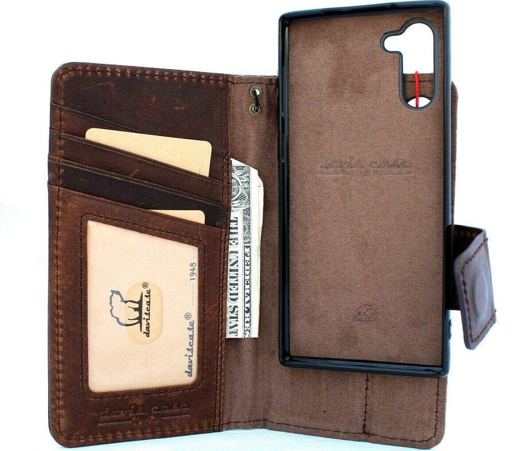 Handmade genuine leather phone case with removable strap for Samsung Galaxy Note 10, soft wallet cover with AirPods 2.