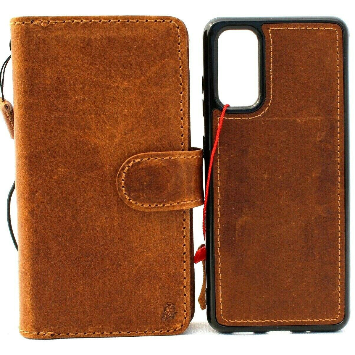 Genuine leather Samsung Galaxy S20 book wallet case by DAVISCASE with card slots, window, magnetic closure, and slim design.
