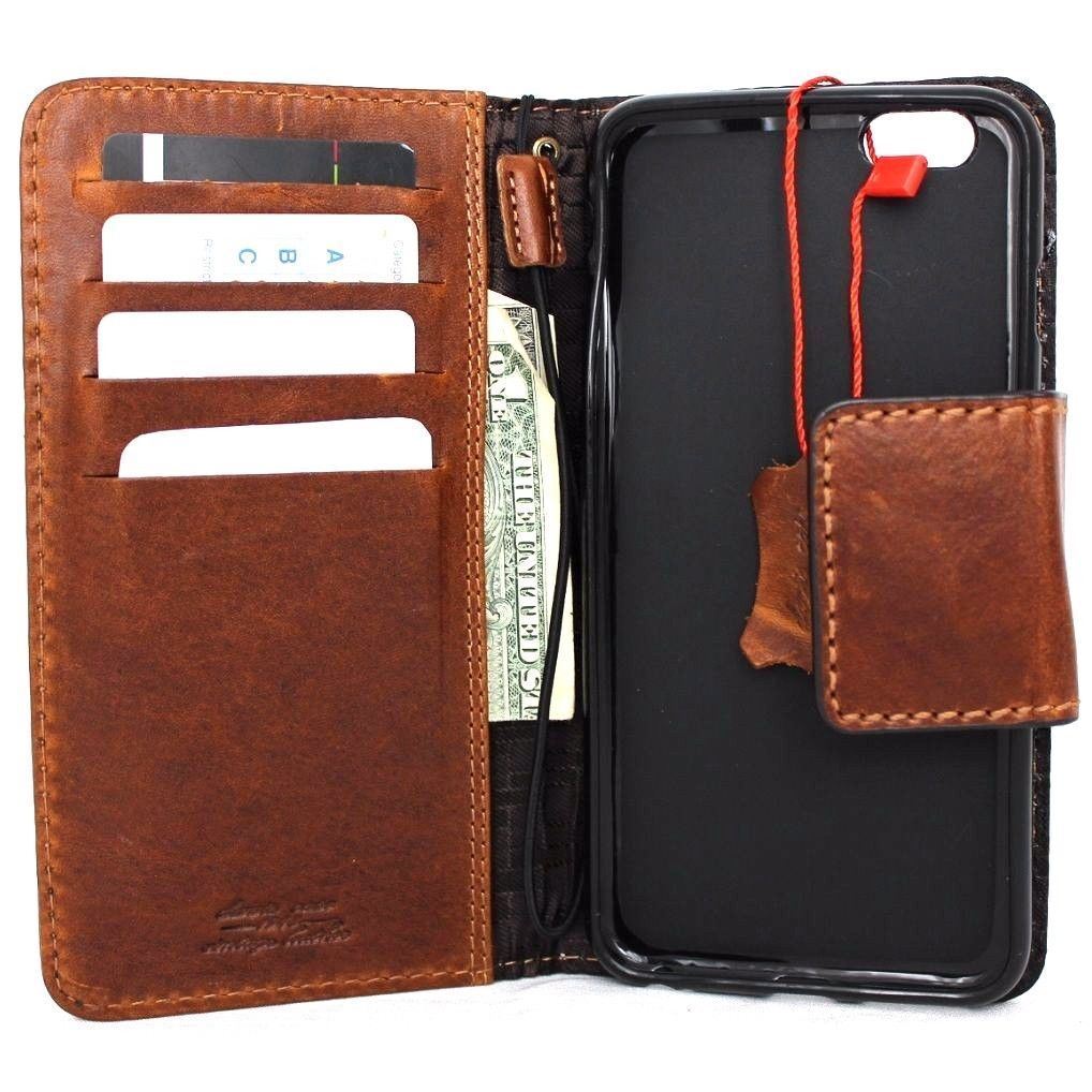 Handmade DAVISCASE genuine leather phone wallet case for iPhone 12-15 Pro Max, Galaxy S22, Note 10, with vintage design and magnetic closure.