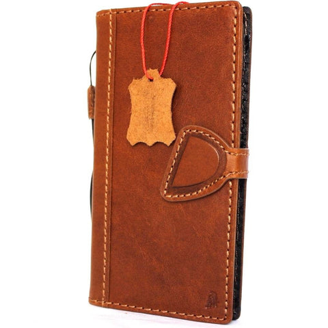 Genuine Tan leather case for Apple iPhone 8 Plus magnetic closure cover wallet credit cards holder book luxury DavisCase 1948