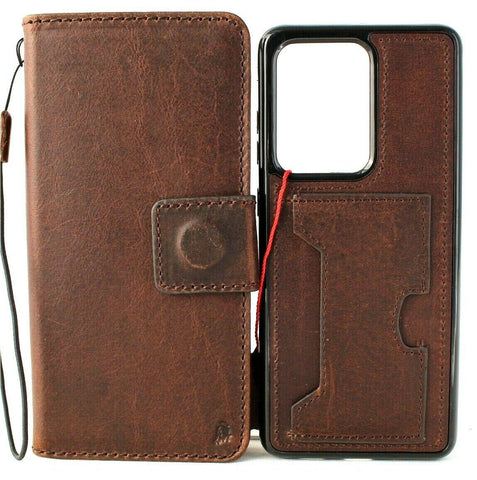 Étui en cuir véritable pour Samsung Galaxy Note 20 Ultra Book Wallet souple Fentes de luxe amovibles Fenêtre en caoutchouc Support détachable Chargement sans fil Dark note20