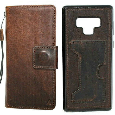 Genuine Dark Vintage Leather case for Samsung Galaxy NOTE 9 book Wallet cover Soft Detachable Multi cards slots slim holder ID Window Wireless Charging Davis
