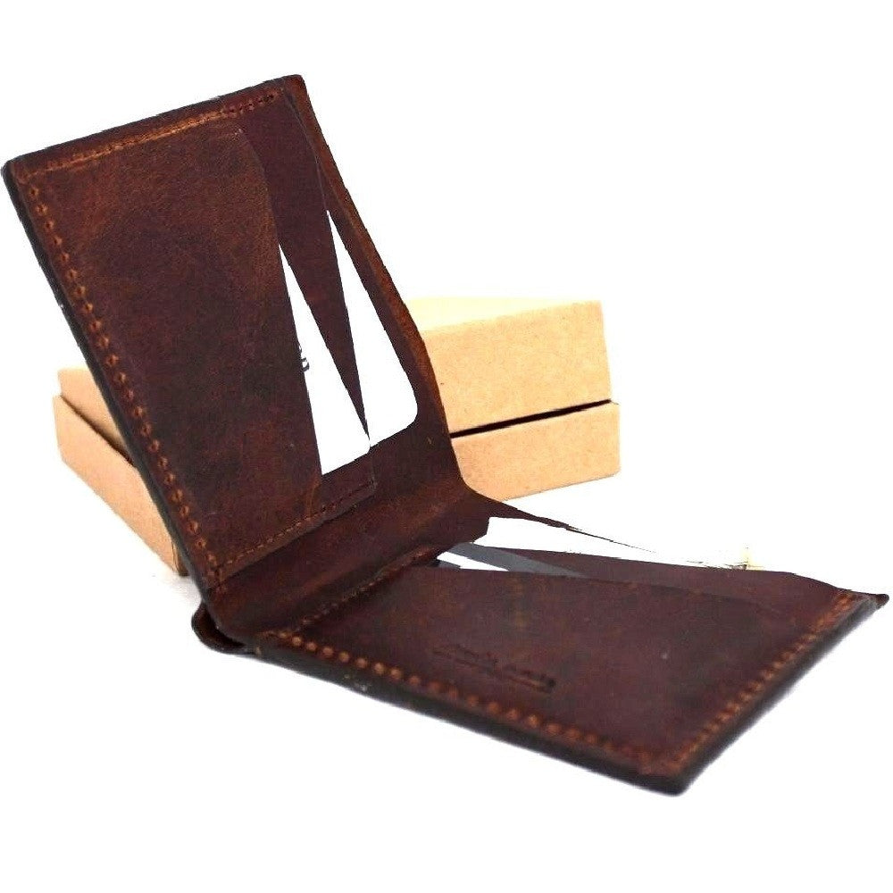 Men's genuine soft leather wallet by DAVISCASE with 4 credit card slots, 1 bill compartment, slim handmade brown design.