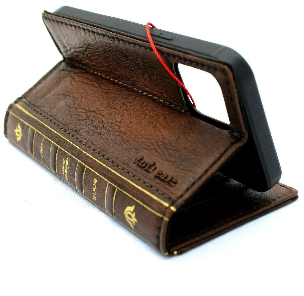 Vintage-style handmade leather phone case for iPhone 12 Pro Max with ID window and credit card slots by DAVISCASE