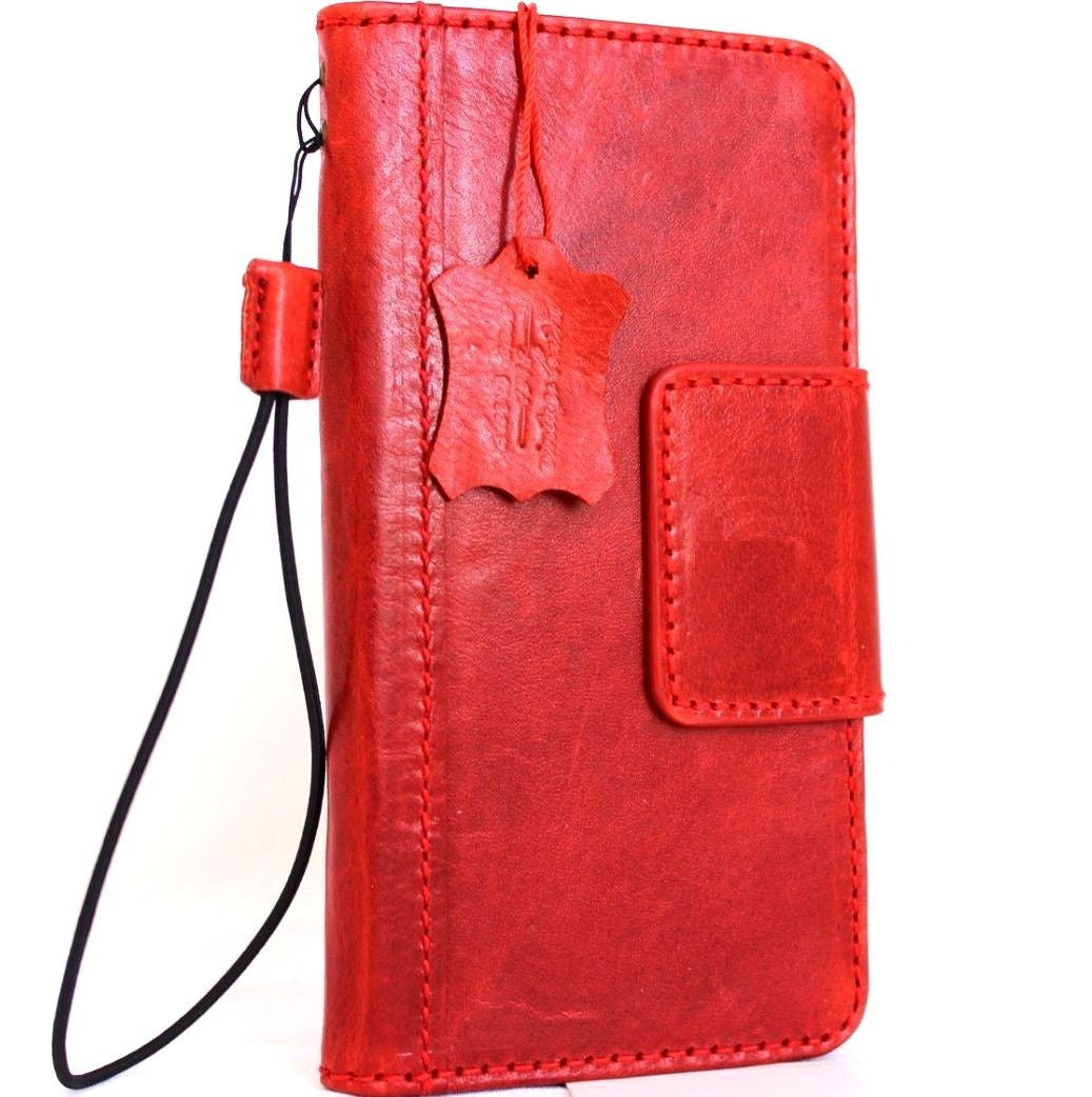 Vintage red genuine oil leather Samsung Galaxy S8 Plus wallet case with magnetic closure, handmade phone cover.