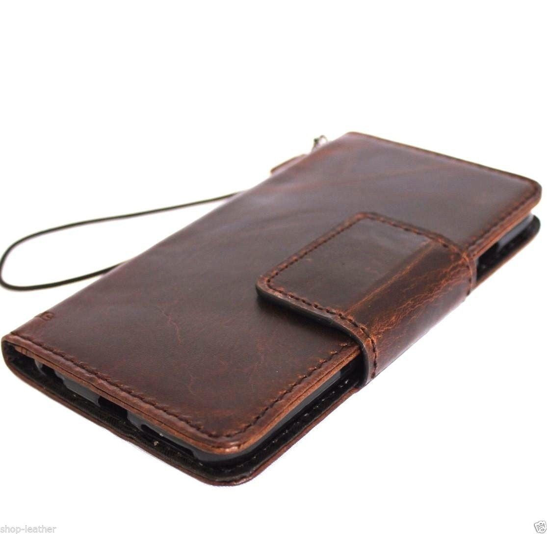 Handmade genuine brown leather wallet phone case for Huawei Nexus 6P with magnet closure and vintage retro design.
