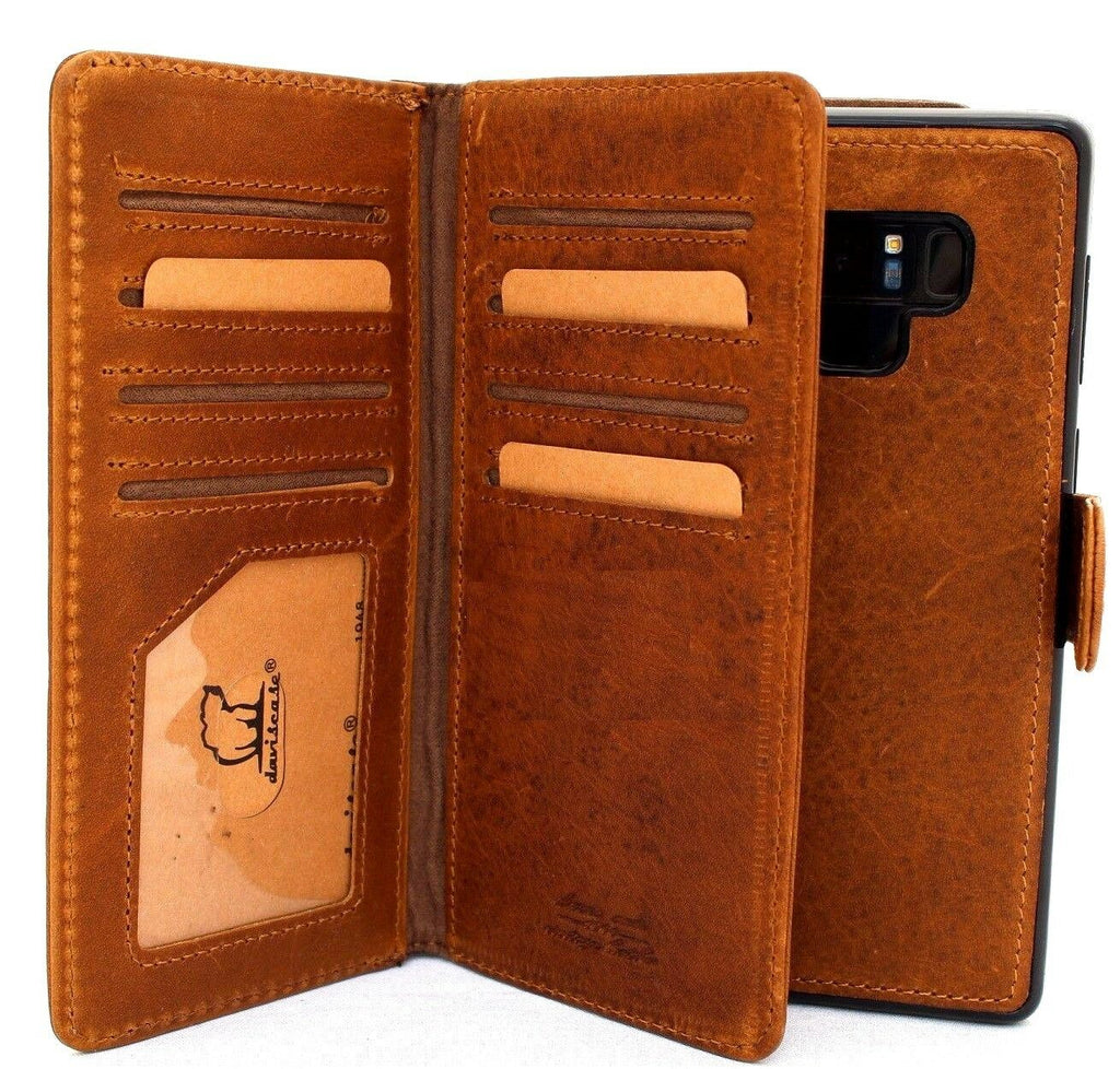 Genuine full leather Samsung Galaxy Note 9 wallet case with card slots, magnetic holder, vintage style, includes AirPods 2.