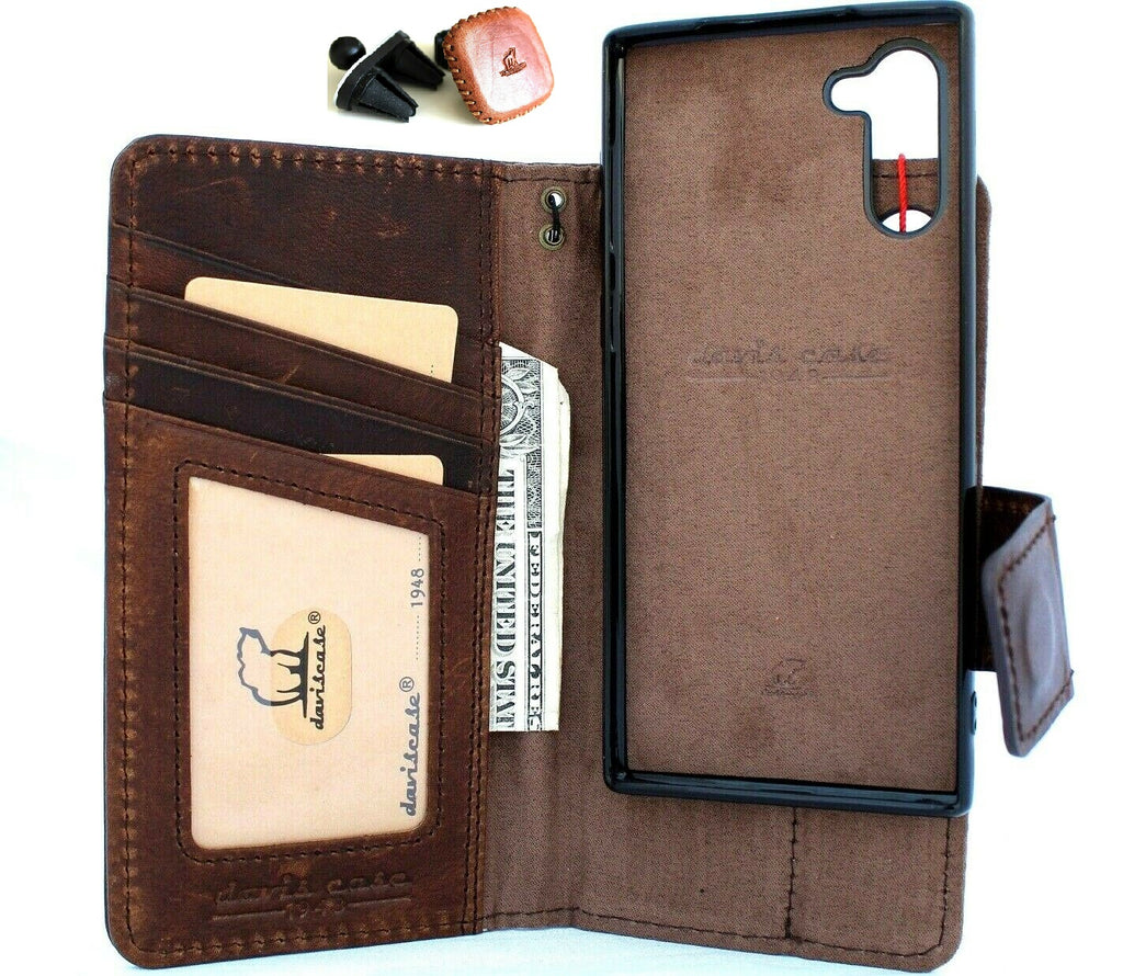 Genuine full soft leather Samsung Galaxy Note 10 book wallet case with window, slim stand, and magnetic car holder by DAVISCASE