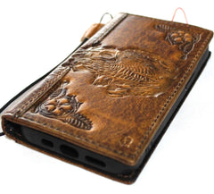 Genuine Leather Case For Apple iPhone 17 16  11 12 13 14 15 Pro Max Air 7 8 plus Eagle crafts SE XS Wallet  Book Vintage Tan Stamping  Style Credit Card Slots Diy Cover Wireless Full Grain Davis luxury Mini Art Diy