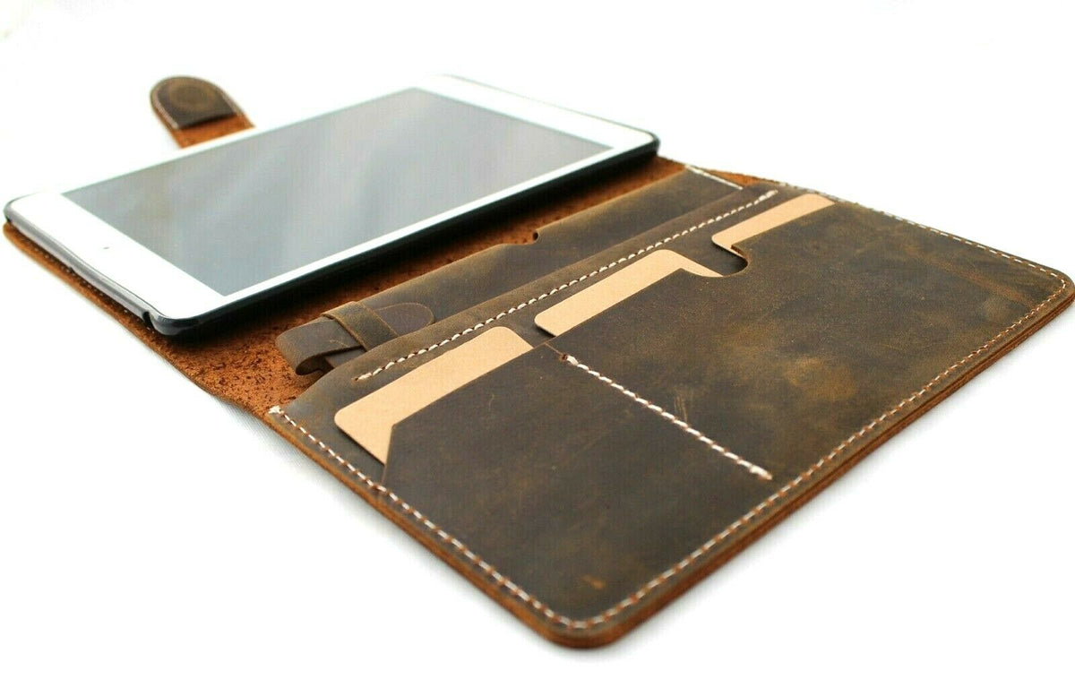 Genuine leather iPad Mini 4-6 case by DAVISCASE with card slots, dog paw and animal designs, vintage style, handmade.