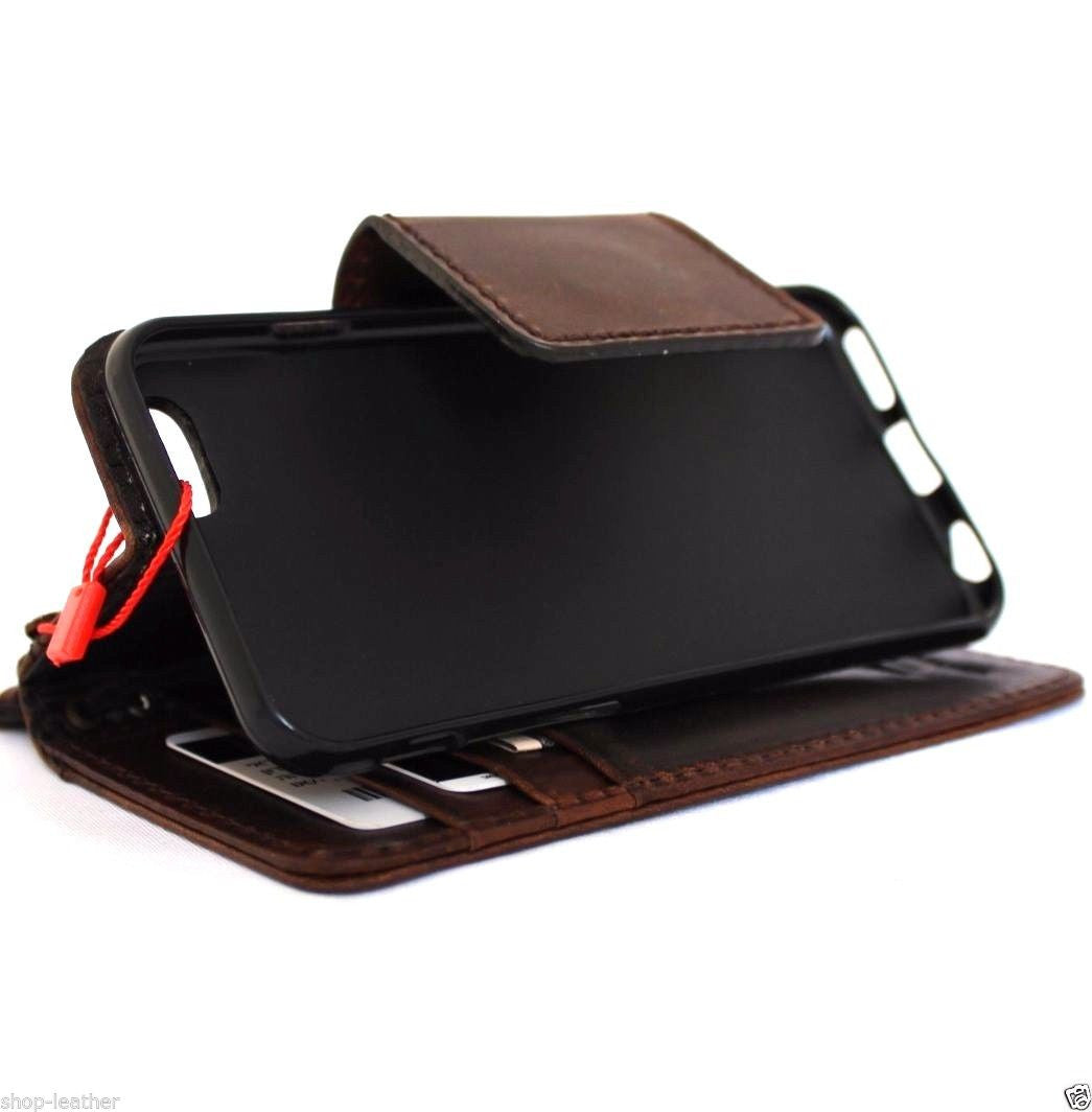 Handmade genuine Italian leather iPhone 6/6s wallet case with magnetic closure and credit card holder, designed for secure protection.