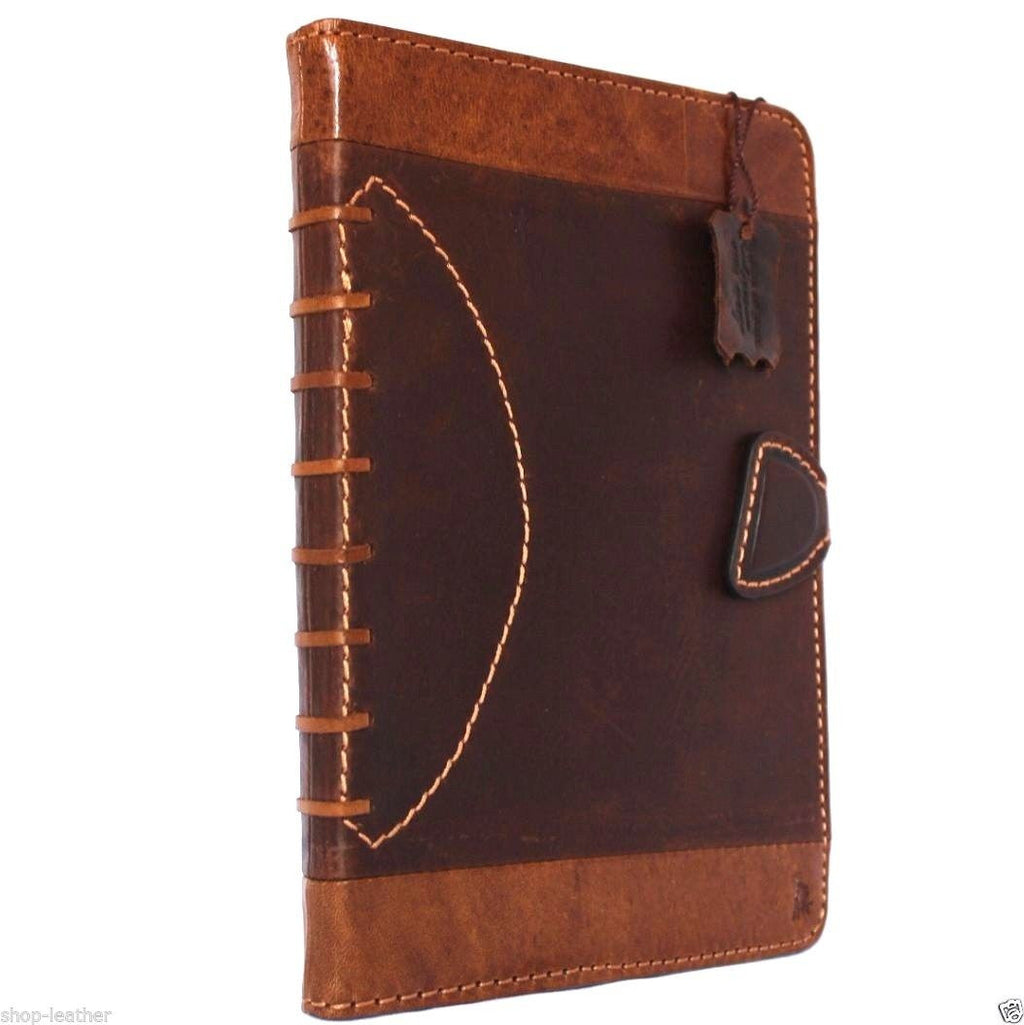 Natural brown leather iPad Mini 4 case with slim football design, crafted by DavisCase for a luxury, sporty look.