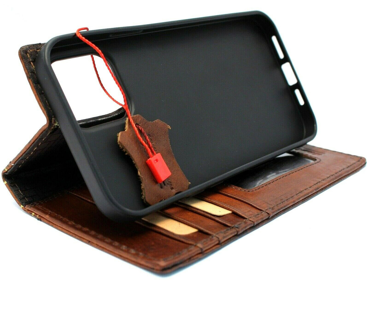 DavisCase genuine leather phone case for iPhone 11-15 Pro Max, Galaxy S21 Ultra, Note 10, A52s, vintage wallet style, full grain leather