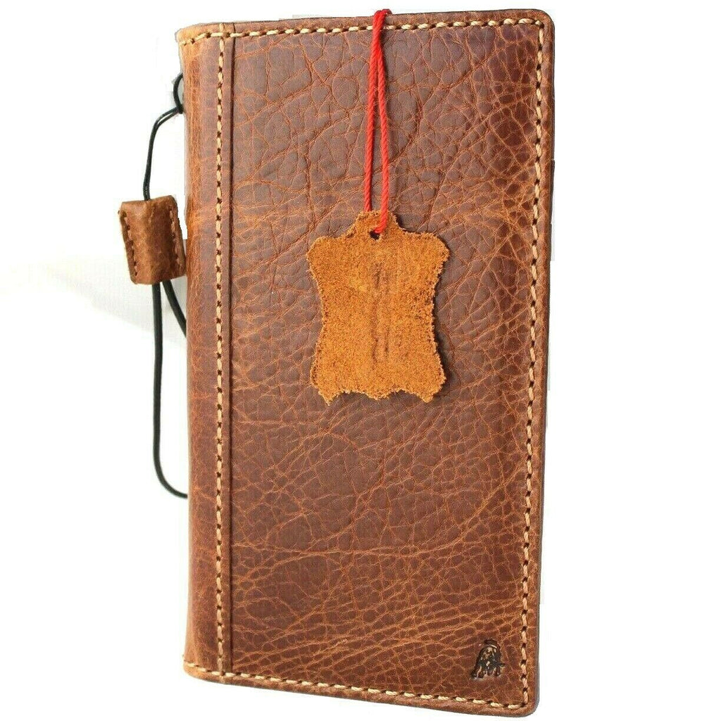 Handmade genuine leather wallet case for iPhone 16, 17, 13, 14, 15 Pro Max, 8 Plus with vintage tan full grain leather.