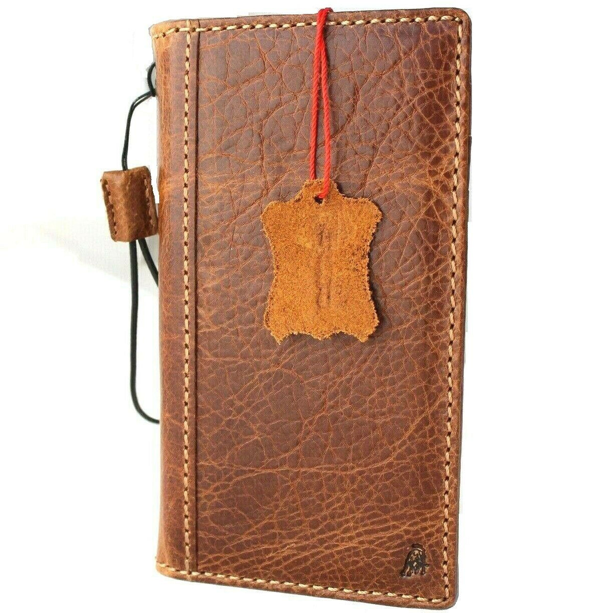 Handmade genuine leather wallet case for iPhone 16, 17, 13, 14, 15 Pro Max, 8 Plus with vintage tan full grain leather.