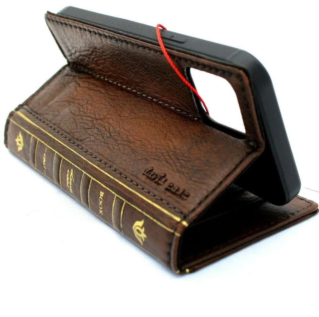 Handmade genuine leather wallet book case for OnePlus 9 Pro by DAVISCASE, vintage style with full grain leather and credit card slots.