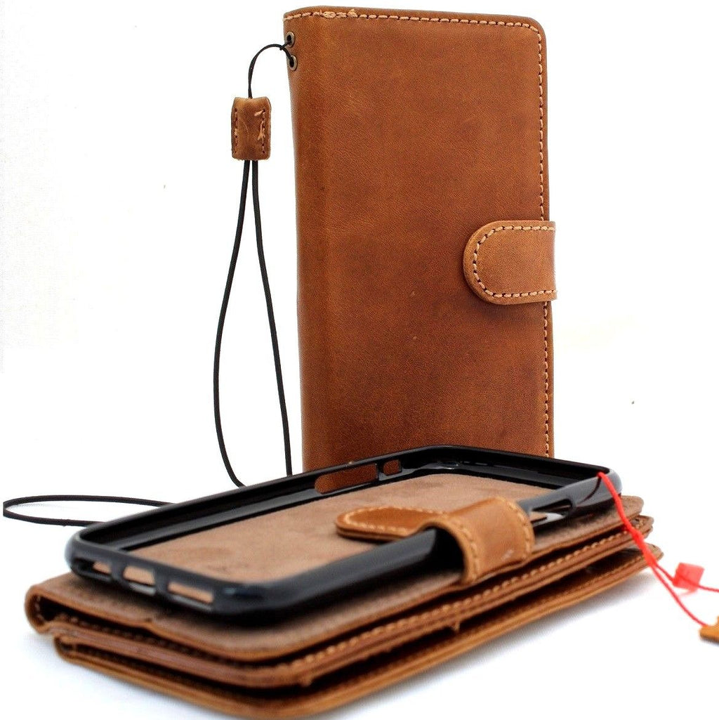 Leather iPhone XS case cover with wallet, credit holder, magnetic book design, removable, slim, soft, DAVISCASE branding.