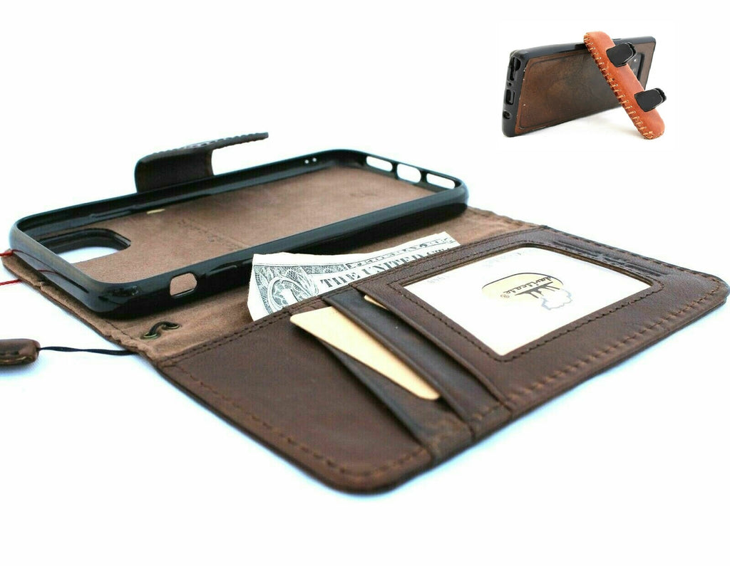 DavisCase genuine full leather wallet phone case for iPhone 11 with card holder, magnetic book cover, and removable car holder.