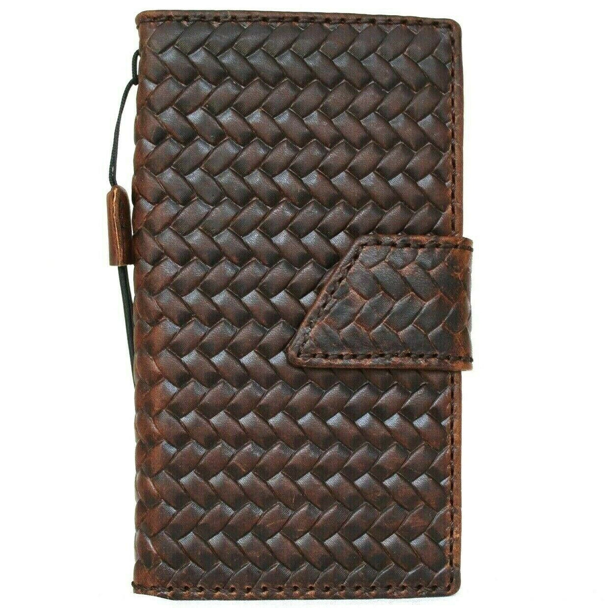 Handmade genuine leather phone case for iPhone models 8 to 17, with wallet and magnetic closure, vintage style by DAVISCASE.