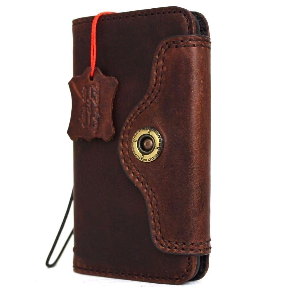 DavisCase genuine leather wallet case for iPhone SE 2 2020 with card slots, vintage design, and wireless charging compatibility.