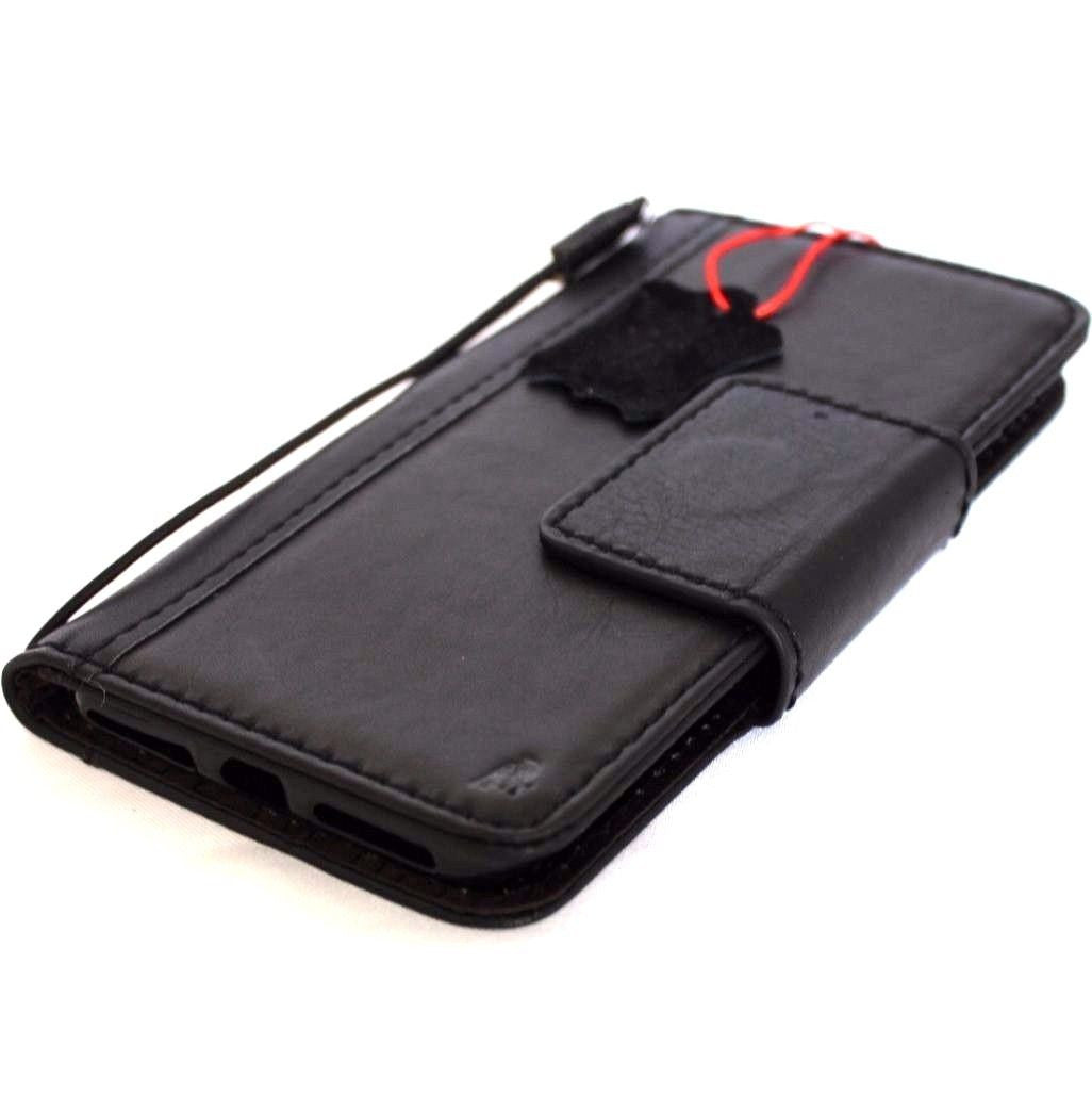 Black leather iPhone 8 Plus case with magnetic cover and wallet credit holder, handcrafted by DAVISCASE for luxury protection.