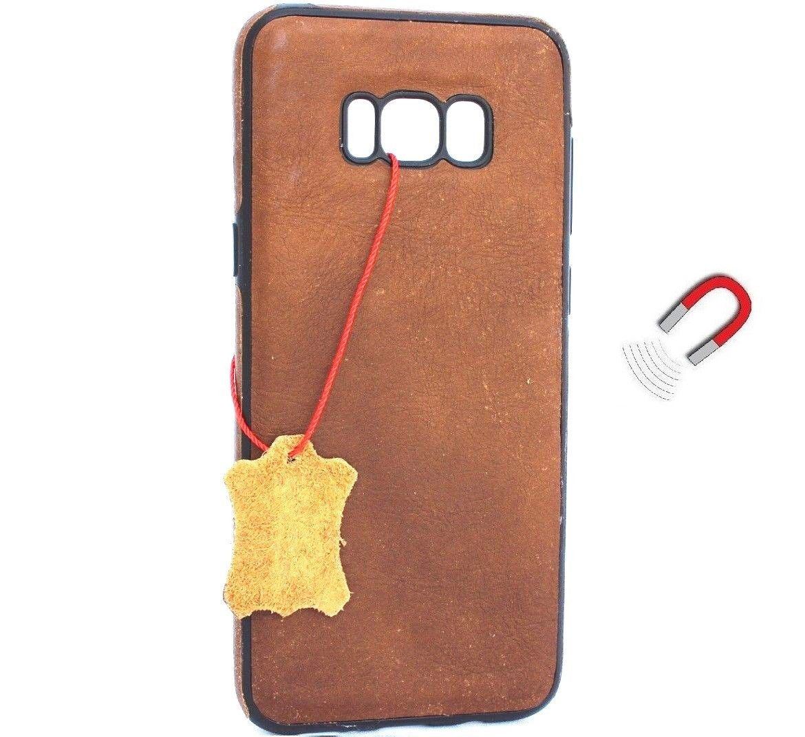 Handmade genuine leather Galaxy S8 Plus wallet case with magnetic closure, slim design, and card slots for business style protection.