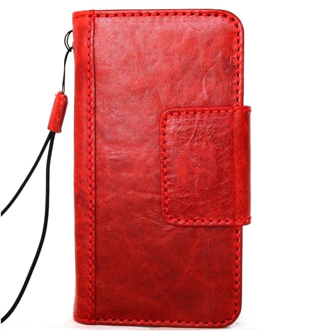 Red genuine leather iPhone X wallet case with magnet closure, card slots, slim vintage design, handmade by vendor-unknown.