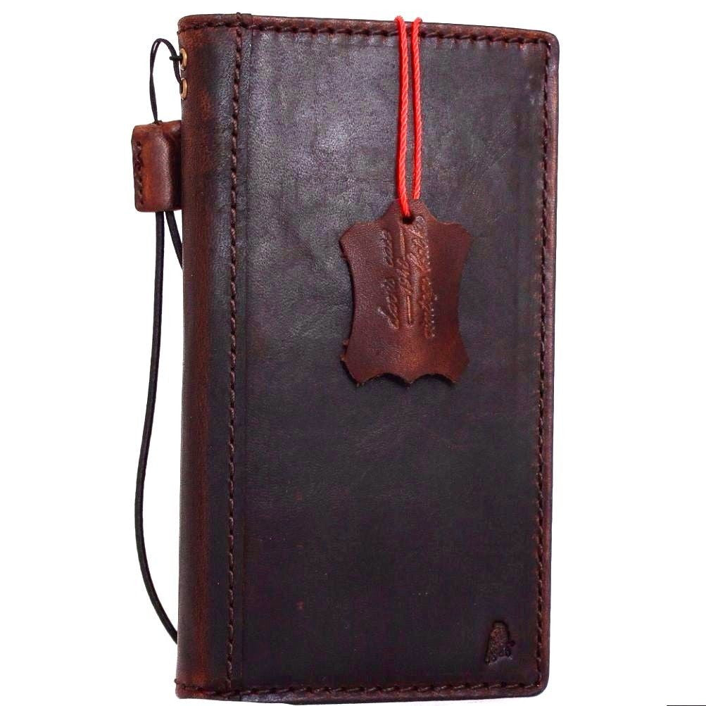 Handmade genuine brown leather phone case for Huawei P10 Lite, slim wallet cover with book-style design and luxury finish.