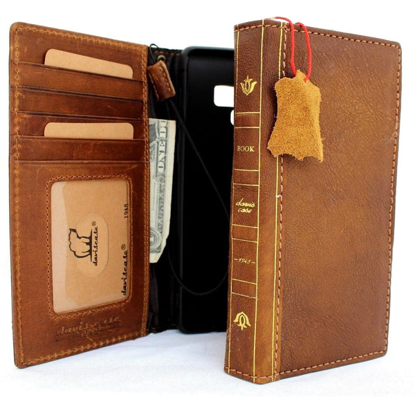 Genuine leather case for samsung galaxy note 9 book bible wallet cover Tan vintage cards slots slim wireless charging daviscase
